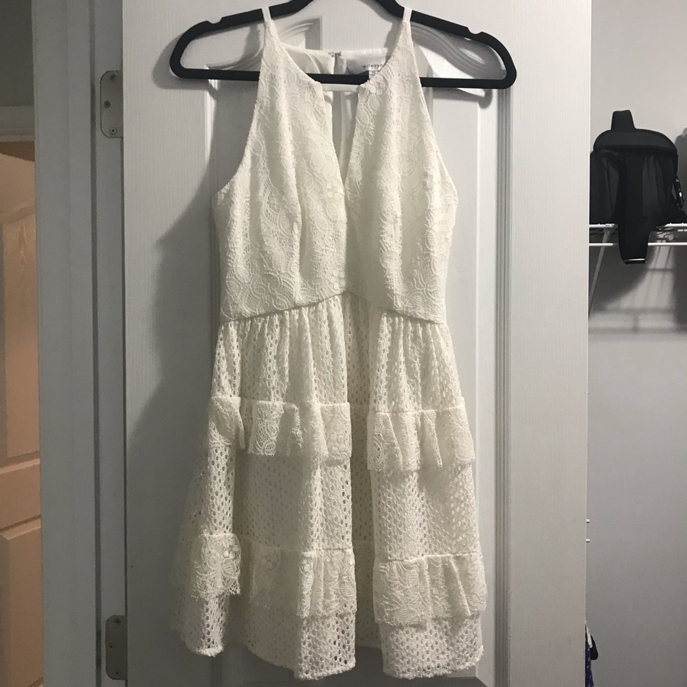 Adelyn Rae White Eyelet Lace Ruffle Dress XS